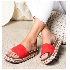 SHELOVET Pantoufles confortables en daim rouge 3