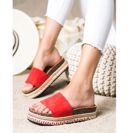 SHELOVET Pantoufles confortables en daim rouge 2