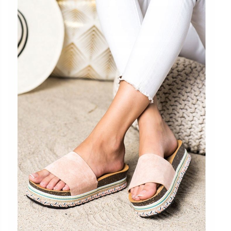 SHELOVET Pantoufles confortables en daim rose 2