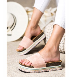 SHELOVET Pantoufles confortables en daim rose 3