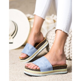 SHELOVET Pantoufles confortables en daim bleu 2