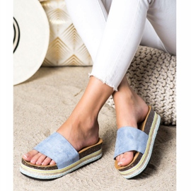 SHELOVET Pantoufles confortables en daim bleu 3