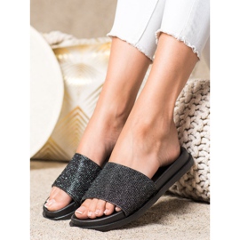 SHELOVET Pantoufles Noires Brillantes le noir 2