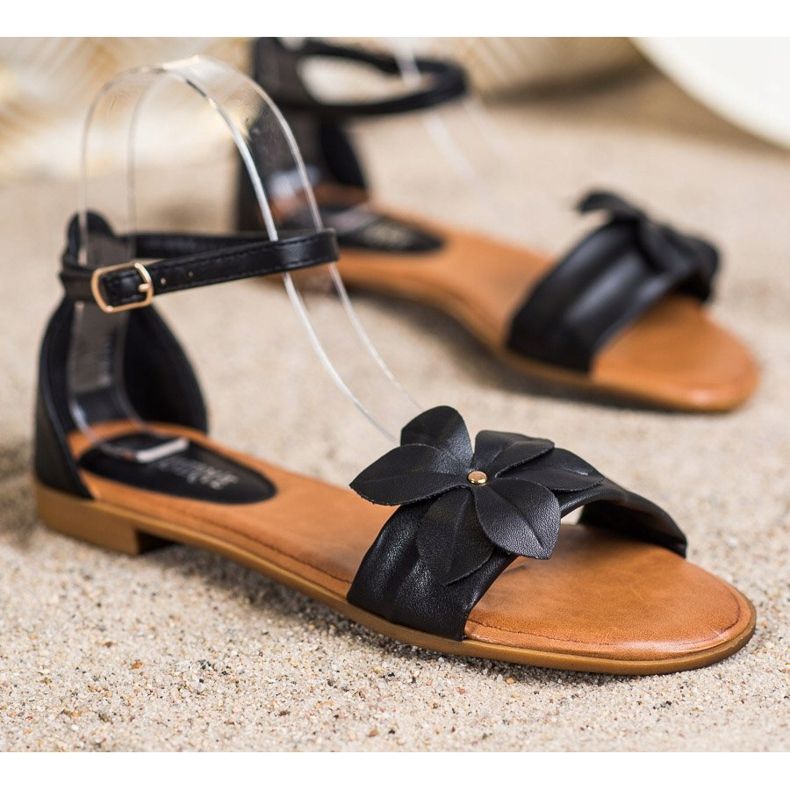 Diamantique Sandales noires à fleurs le noir 1