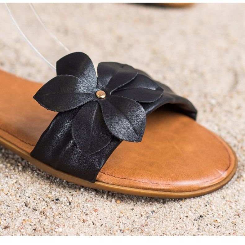 Diamantique Sandales noires à fleurs 2