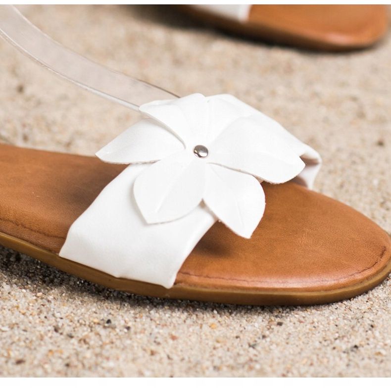 Diamantique Sandales blanches avec une fleur 2