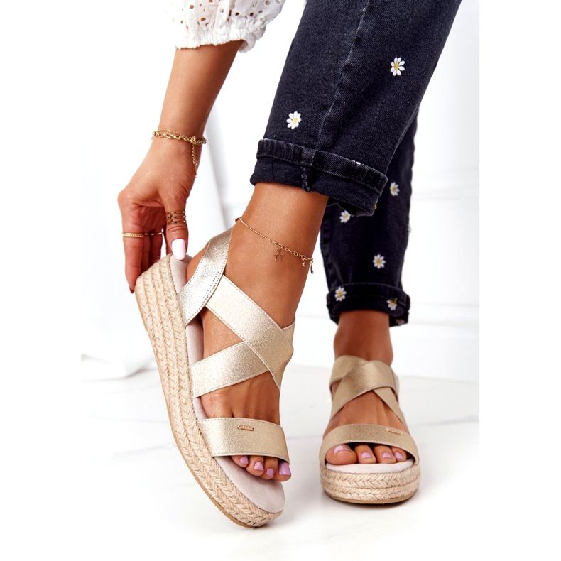 Sandales Compensées Avec Côtes Big Star HH274414 Doré d'or 1