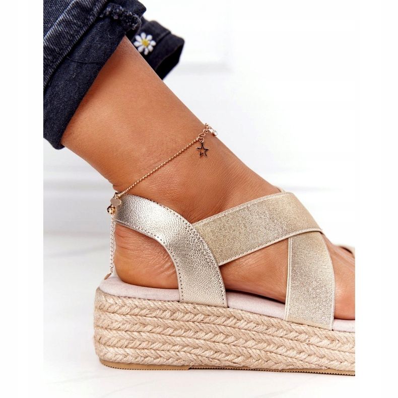 Sandales Compensées Avec Côtes Big Star HH274414 Doré d'or 4