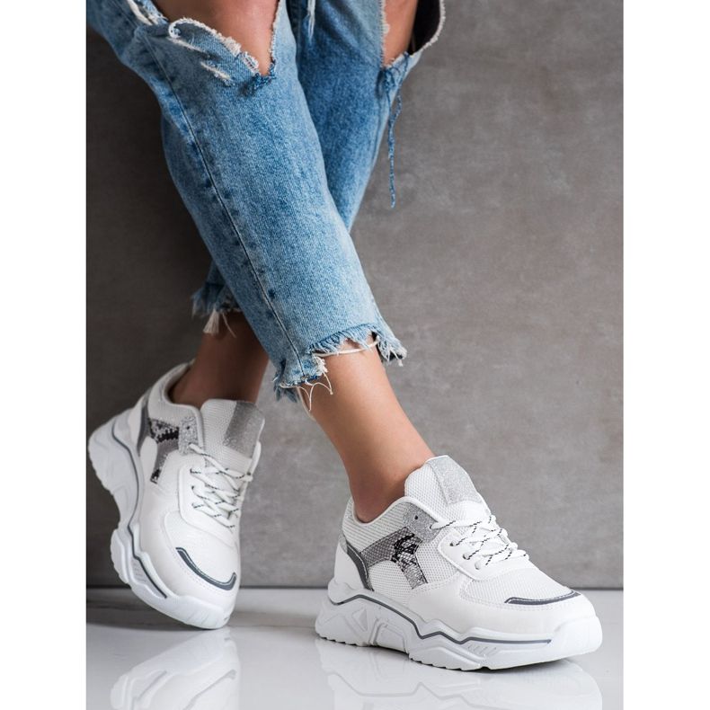 SHELOVET Baskets blanches à paillettes 2