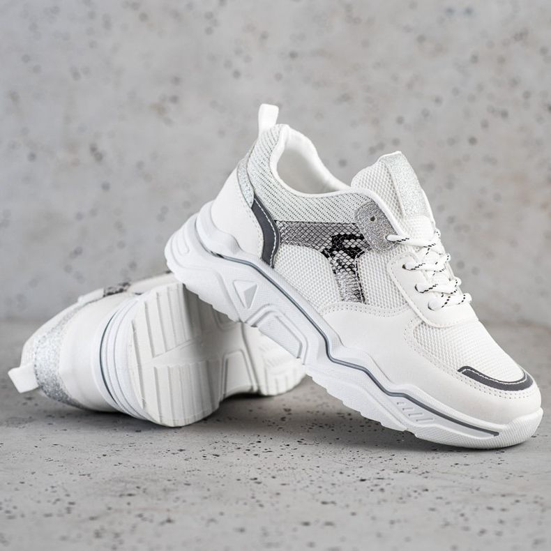 SHELOVET Baskets blanches à paillettes 1