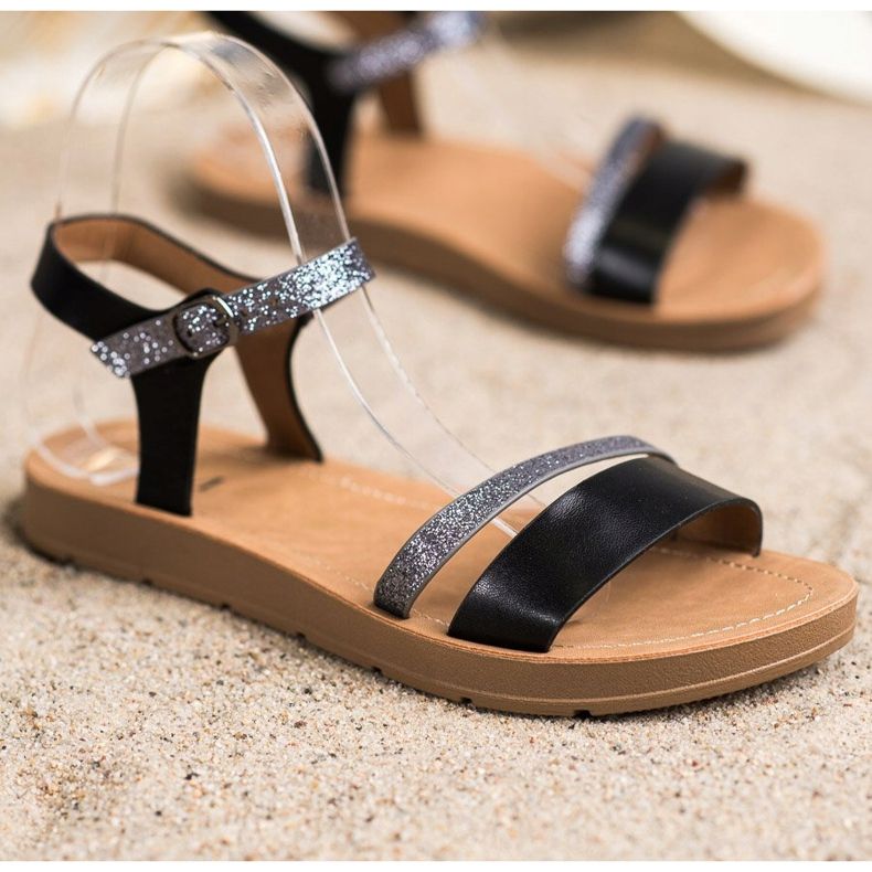 Cm Paris Sandales élégantes à paillettes noir gris 1
