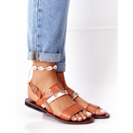 Sandales plates femme, marron et or Doris brun doré 1