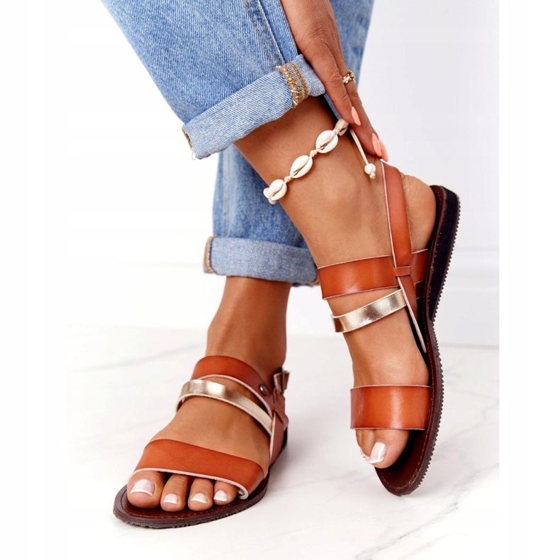 Sandales plates femme, marron et or Doris brun d'or 3