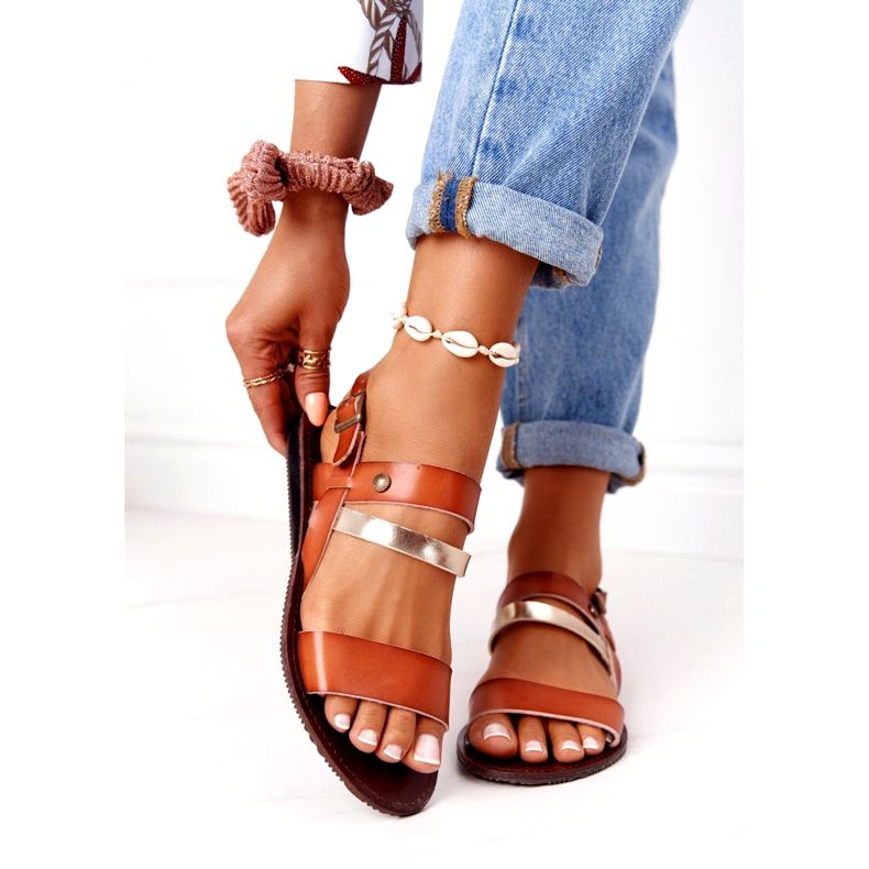 Sandales plates femme, marron et or Doris brun d'or 4