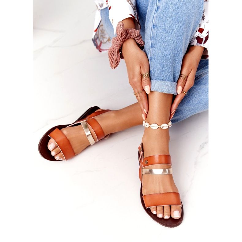 Sandales plates femme, marron et or Doris brun d'or 5