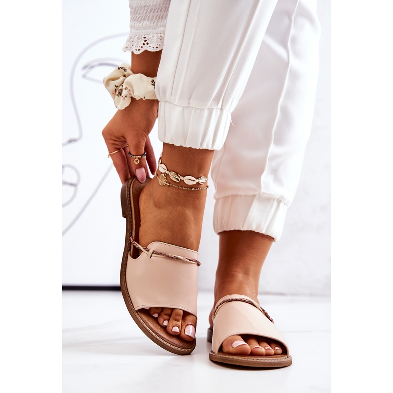 Tongs en cuir par Lewski Shoes, Beige 2