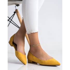 Lovery Ballerines En Daim Avec Découpe jaune 3