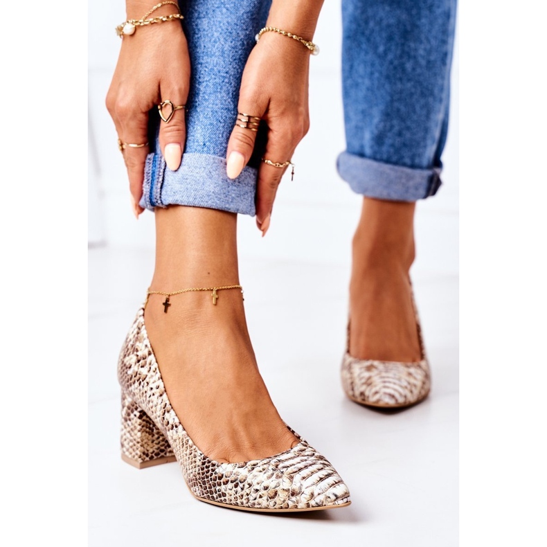 Lewski Shoes Escarpins En Cuir Avec Motif Serpent Lewski Chaussures 2801 Doré d'or 2