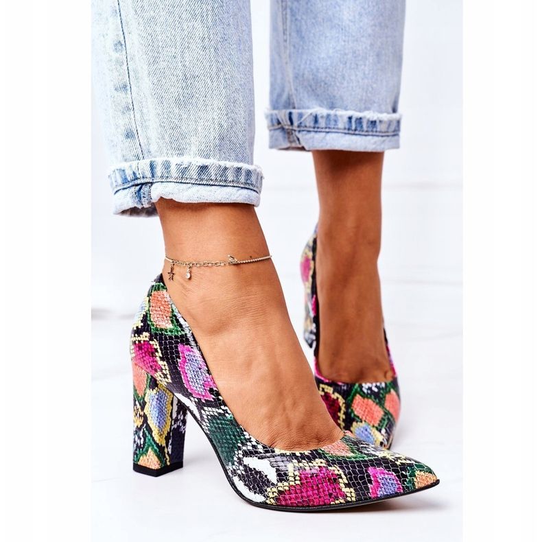 Escarpins en cuir à motif peau de serpent Lewski Shoes 2453 Colorful multicolore 1