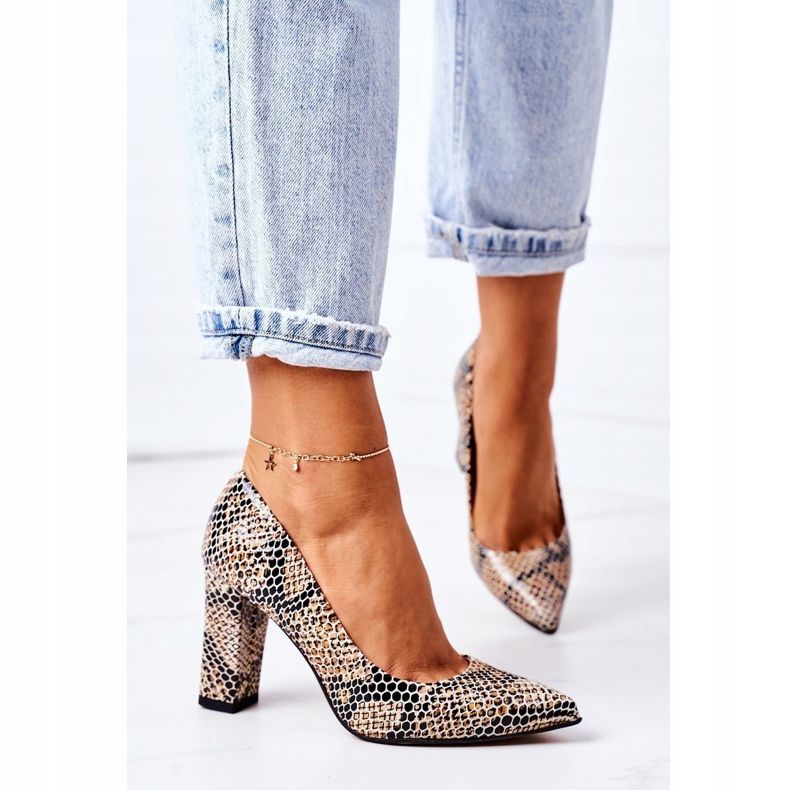 Escarpins en cuir à motif animalier Lewski Shoes 2453 Noir-Beige le noir 2