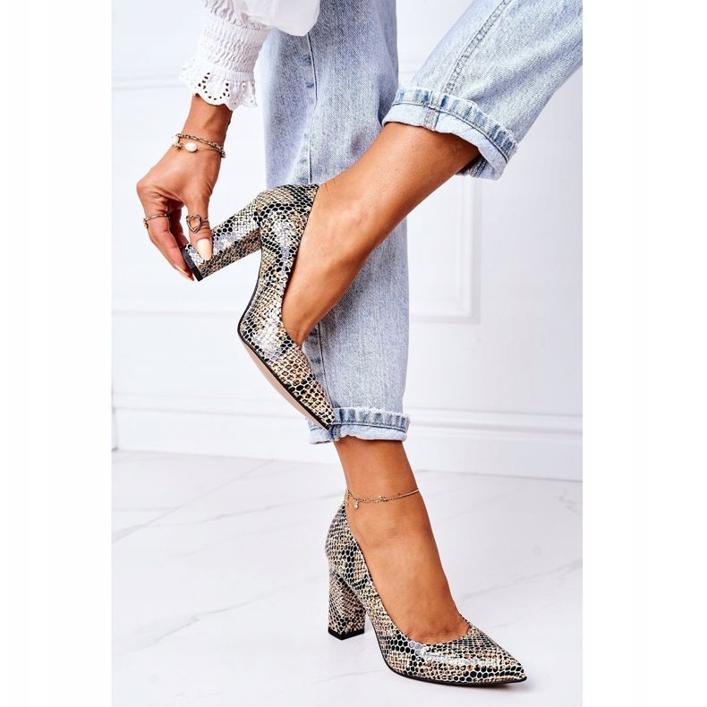 Escarpins en cuir à motif animalier Lewski Shoes 2453 Noir-Beige 1
