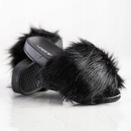 SHELOVET Pantoufles Élégantes Avec Fourrure noir 2