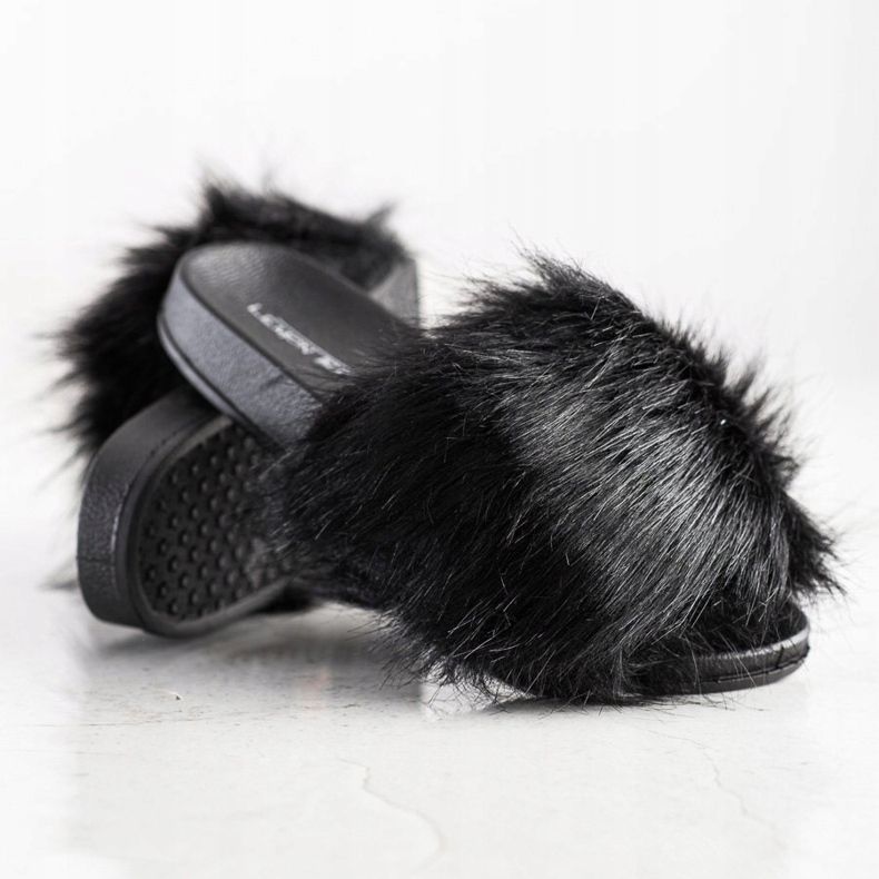 SHELOVET Pantoufles Élégantes Avec Fourrure noir 2