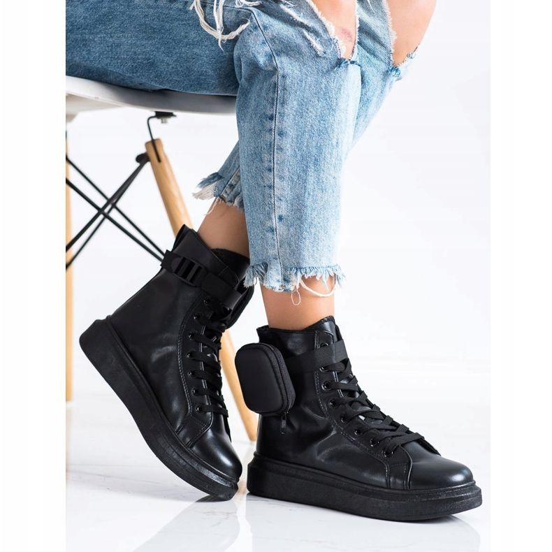 SHELOVET Chaussures à lacets avec poche noir 1