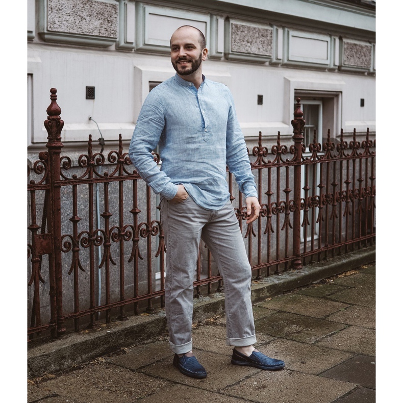 Polbut Chaussures en cuir homme 09 pour l'été Bleu marine avec marron brun 1