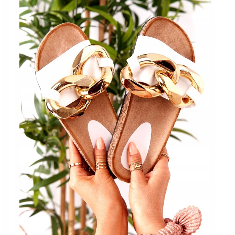 PS1 Tongs Blanches Avec Une Chaîne Last Dance doré 6