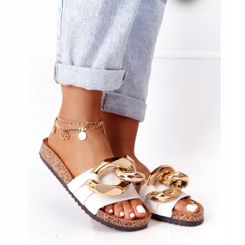 PS1 Tongs Blanches Avec Une Chaîne Last Dance d'or 5