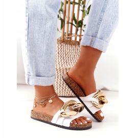 PS1 Tongs Blanches Avec Une Chaîne Last Dance doré 3