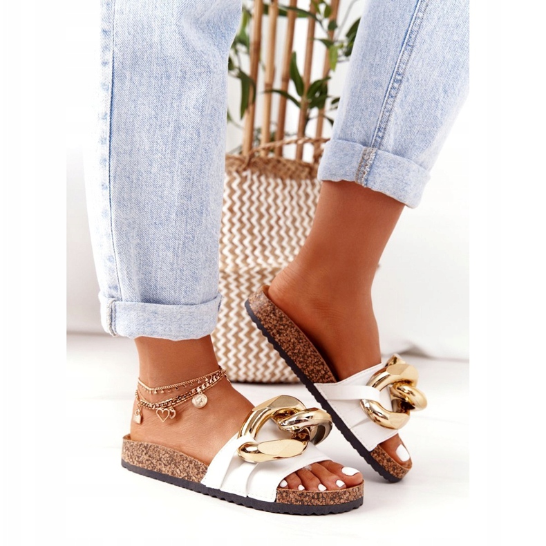 PS1 Tongs Blanches Avec Une Chaîne Last Dance d'or 3