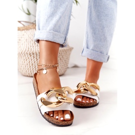 PS1 Tongs Blanches Avec Une Chaîne Last Dance doré 2