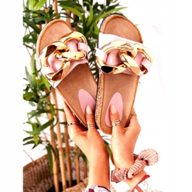 PS1 Tongs Blanches Avec Une Chaîne Last Dance doré 7