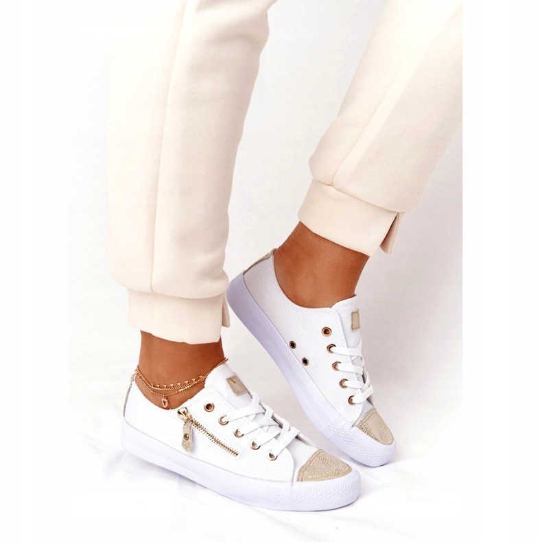 Sneakers Femme Avec Fermeture à Glissière Blanc-Or Festival blanche d'or 1