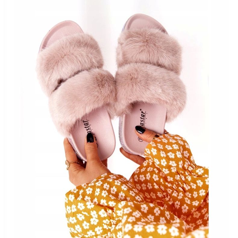 PS1 Pantoufles Beiges Sur La Plateforme Avec Fourrure Et Oxyde De Zirconium Wow! 5