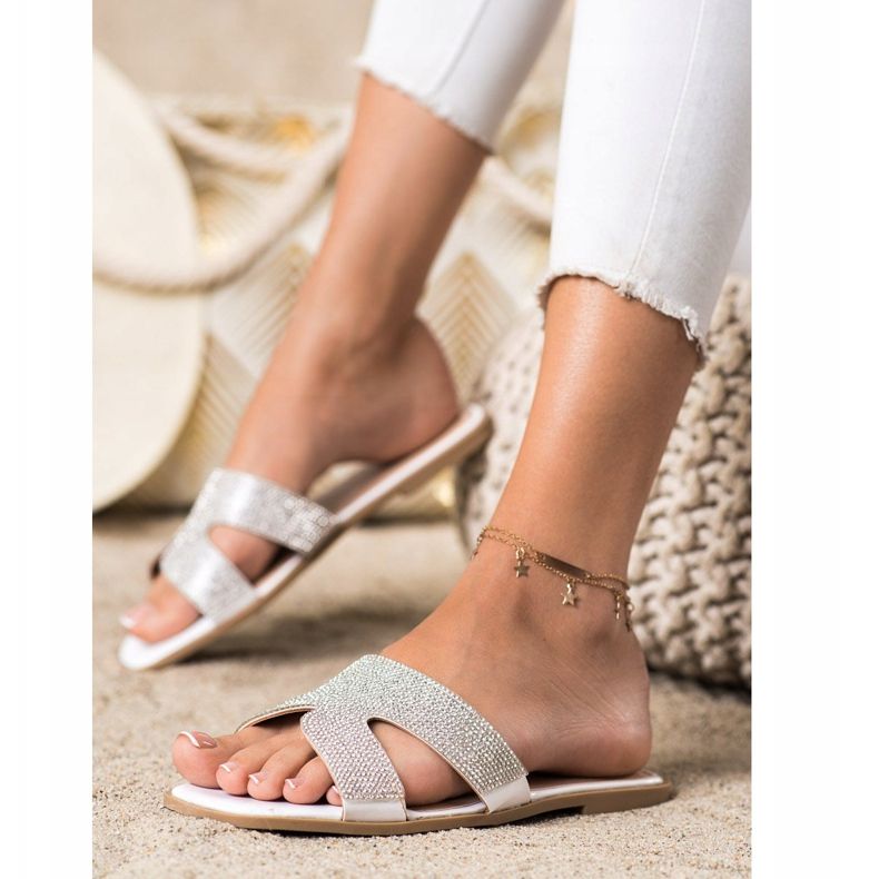 SHELOVET Pantoufles Avec Cristaux blanche 2