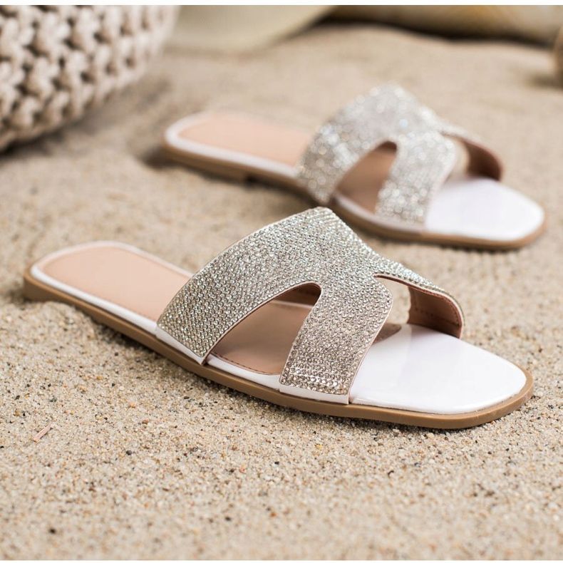 SHELOVET Pantoufles Avec Cristaux blanc 1