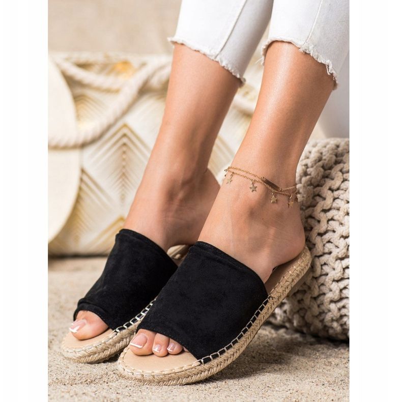 SHELOVET Pantoufles classiques en daim noir 1