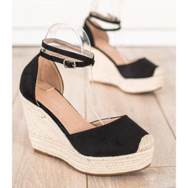 Queentina Espadrilles élégantes sur un coin haut le noir 1