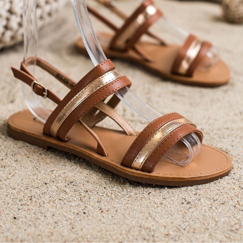 Cm Paris Sandales plates en cuir écologique brun 1