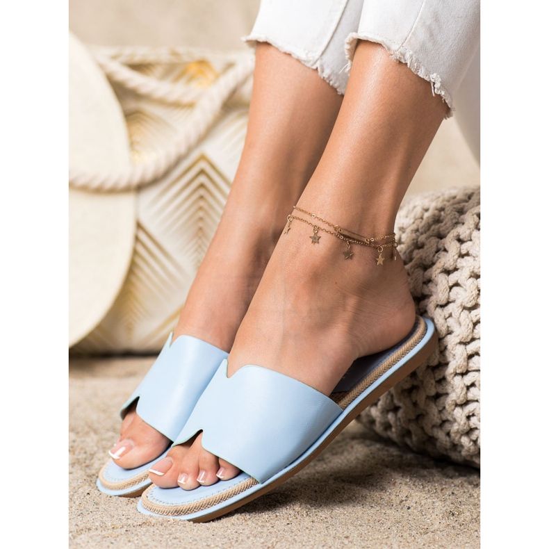 SHELOVET Pantoufles élégantes en cuir écologique bleu 2 SHELOVET Pantoufles élégantes en cuir écologique bleu 2