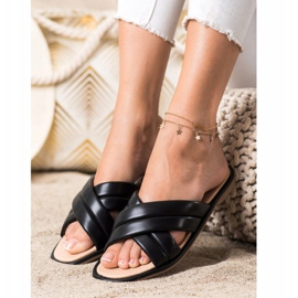 Renda Pantoufles en cuir écologique à la mode le noir 1