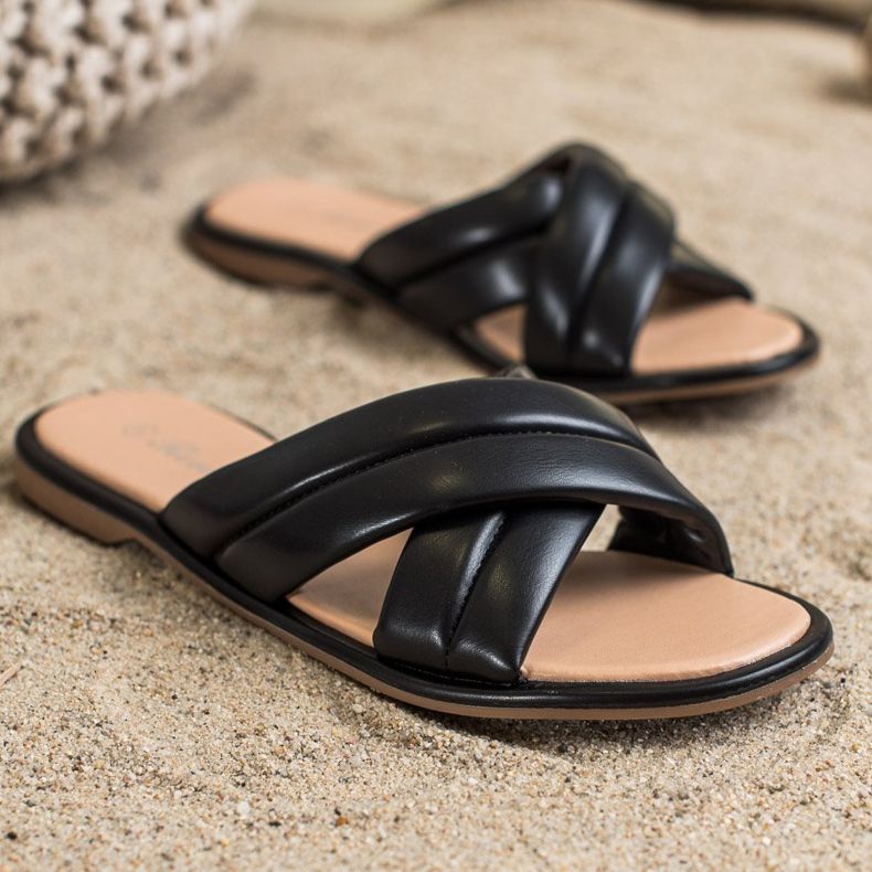 Renda Pantoufles en cuir écologique à la mode le noir 2