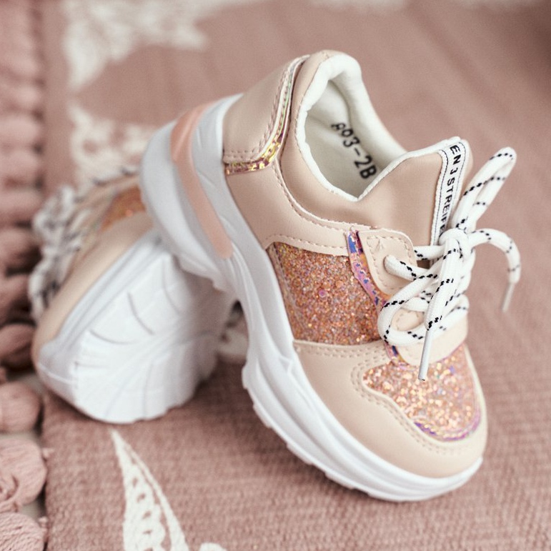 FRROCK Chaussures de sport pour enfants avec paillettes rose Matylda 3