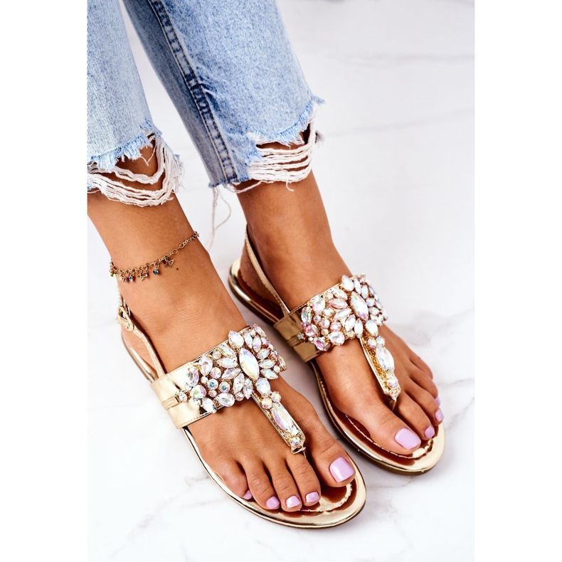 Sandales Tongs Avec Cristaux Lu Boo Doré 1