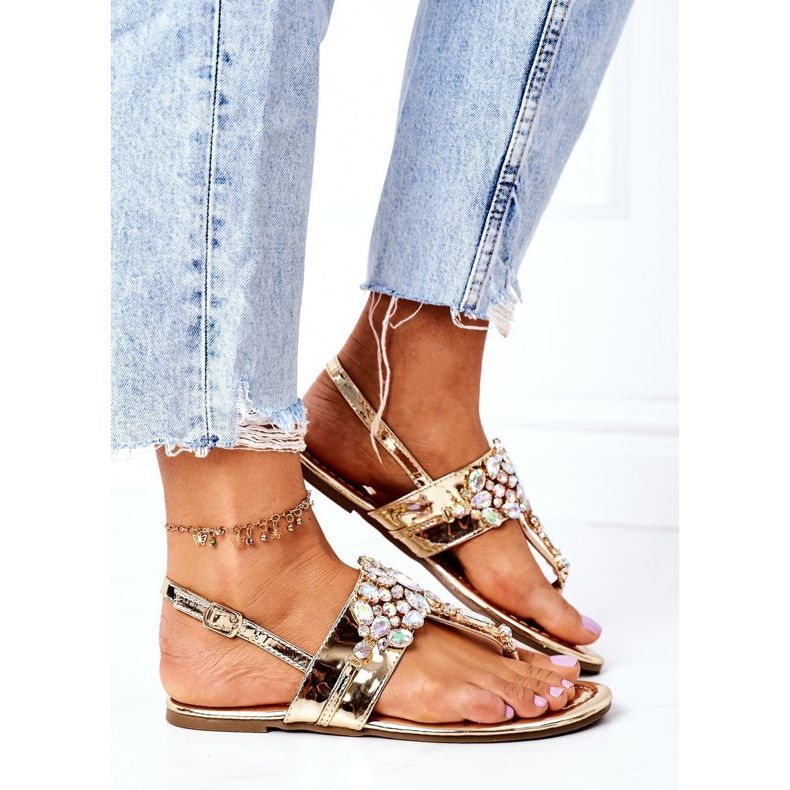 Sandales Tongs Avec Cristaux Lu Boo Doré 2