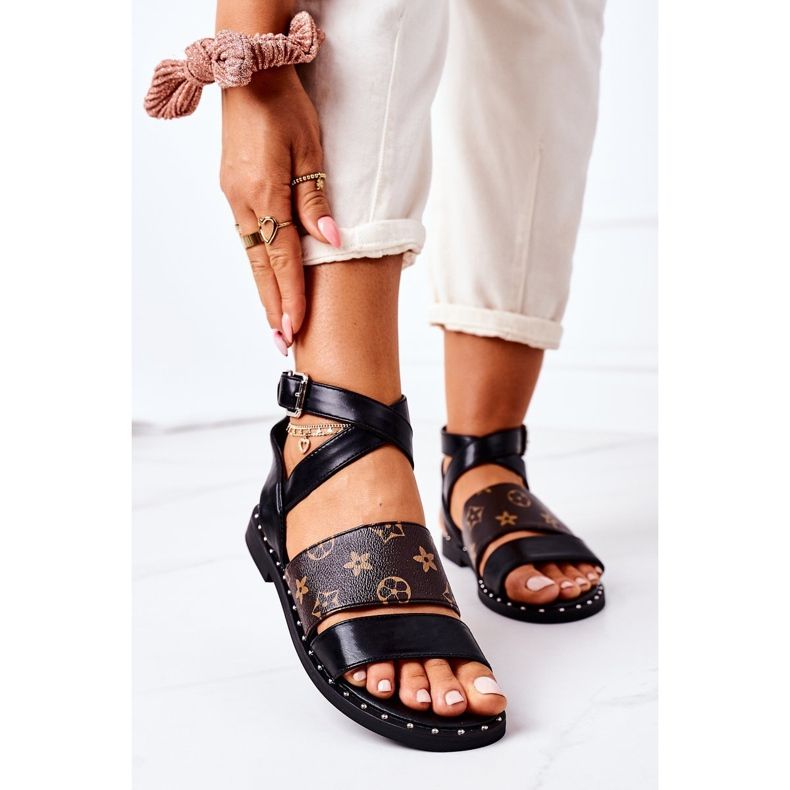 PS1 Sandales plates Loretta noires en cuir écologique le noir 2