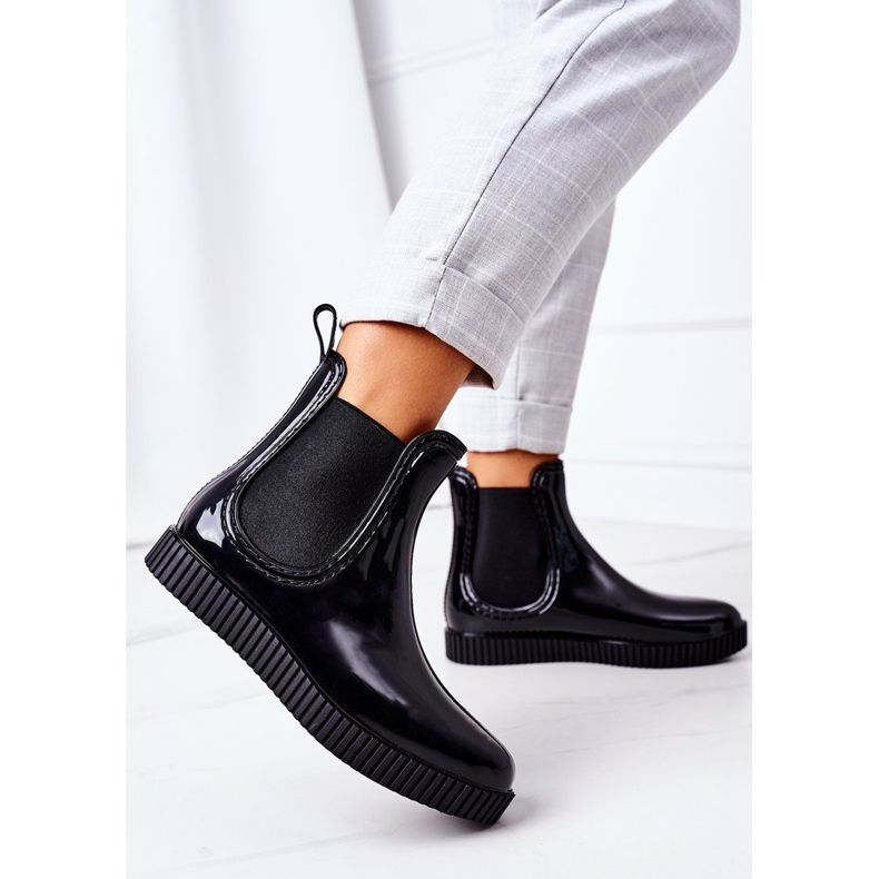 Bottes de pluie brillantes sur plate-forme cascade noire le noir 1